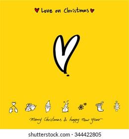 Love on Christmas / Heart illustration / hand drawn in vector