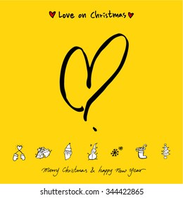 Love on Christmas / Heart illustration / hand drawn in vector