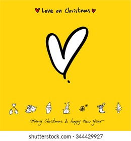 Love on Christmas / Heart illustration / hand drawn in vector