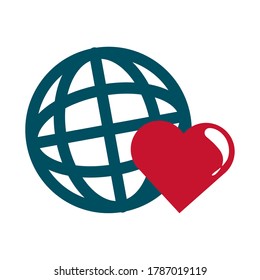 love on earth heart charity or donation in the world flat style icon vector illustration