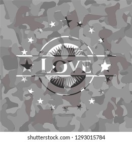 Love on grey camo texture