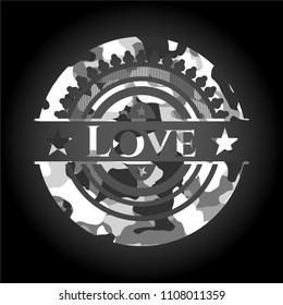 Love on grey camouflage texture