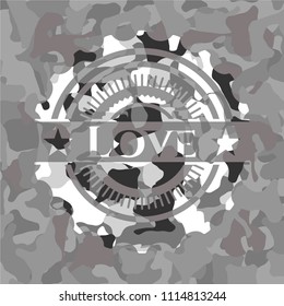 Love on grey camouflaged pattern