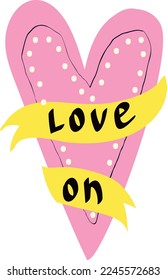 love on heart. Groovy funny hearts in modern illustration in doodle style