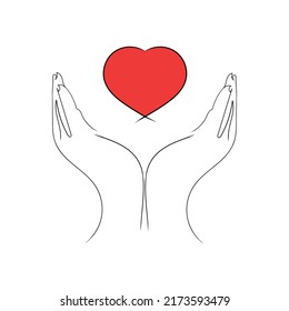 Love on the two hand line art drawing style, the love sketch black linear isolated on white background, the love on the two hand line art vector illustration