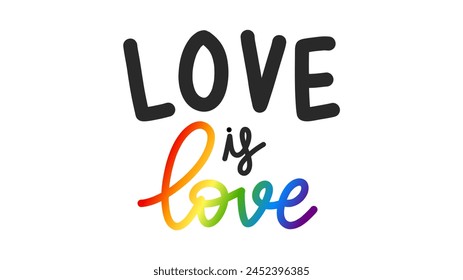 Love is love on white background, Pride Month at June LGBTQ Symbols, Human rights or diversity concept, Vector illustration EPS 10