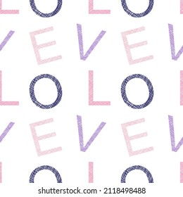 AMO sobre un fondo blanco. Patrón sin foco. texto vectorial Líneas dibujadas a mano. Patrón de decoración de San Valentín. Patrón de papel envuelto.