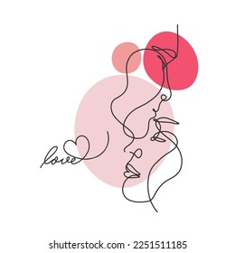 Love, one line drawing, couple in love, fashion, handwritten quote isolated on white background
