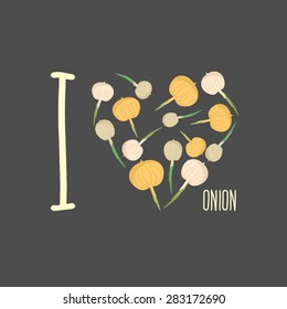 I love onion. Heart of  bow bulbs. Vector illustration
