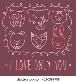 love only you i card cute bunny with portrait happy valentines day