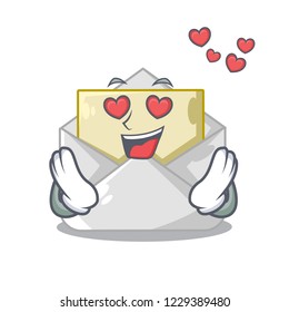 In love open envelope on cartoon shape blank