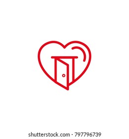 Love with opened house door Icon. Simple Heart Illustration Line Style Logo Template Design. 