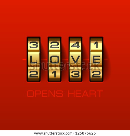 Love Opens Heart. Combination lock. Vector.