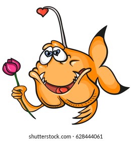 A love orange fish isolated on white background.  Funny cartoon image with simple gradients for printed materials and backgrounds.