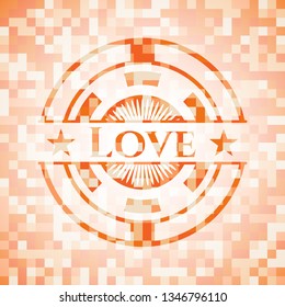 Love orange mosaic emblem with background