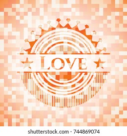 Love orange mosaic emblem with background