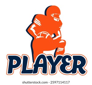 love - orange and navy blue football player, sport vector graphics, American football; street art - graffiti lettering typography - multicolor art illustration 