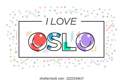 Ich liebe Oslo. Vektorschrift für Postkarten, Poster, Poster und Banner. Flachdesign