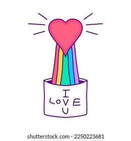 Love out of the envelope cartoon, illustration for t-shirt, sticker, or apparel merchandise. With modern pop style.