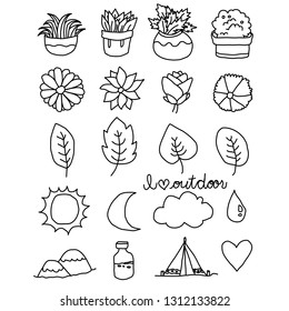 I Love Outdoor Doodles. The set consists of plants, flowers, leaves, and other outdoor-related things