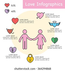 love outline infographics, vector design