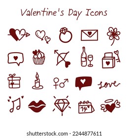 Love outline vector icons set. Valentine's Day and broken heart, ring, heart, concept signs in the thin line style. Valentine's day 20 icon set vector illustration.