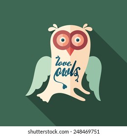 Love owls flat square icon with long shadows.