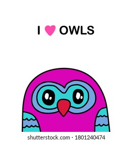 I love owls hand drawn vector illustration.  Cartoon comic style expressive bird face