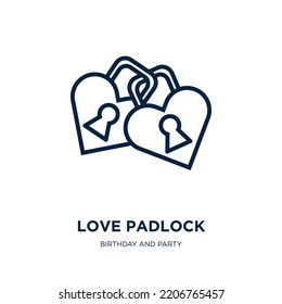 love padlock icon from birthday and party collection. Thin linear love padlock, heart, love outline icon isolated on white background. Line vector love padlock sign, symbol for web and mobile