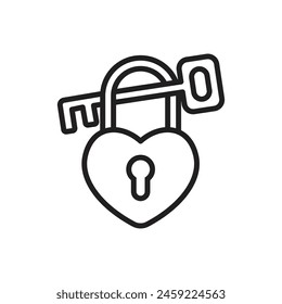 Love Padlock Key Outline Icon Vector Illustration