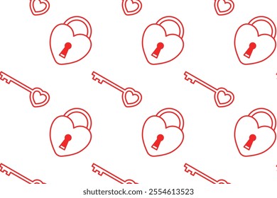 love of padlock, key pattern on white background. key, padlock with love vector pattern. doodle key, padlock with hearth isolated seamless pattern. seamless pattern of love of key, padlock background