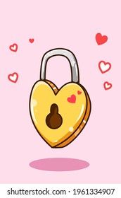 Love padlock in valentine day cartoon illustration