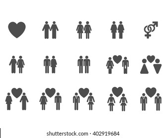 Love Pairs vector icon set. Style is gray flat symbols isolated on a white background.