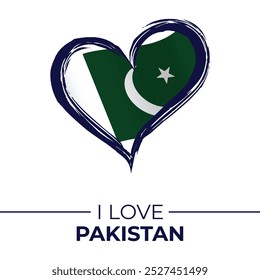 I Love Pakistan Banner with Flag in Heart. Pakistan love Emblem Isolated on White Background. Vector, Illustration, Isolated, Love, Background.