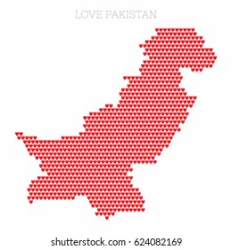 Love Pakistan. Country map made up of heart icons.