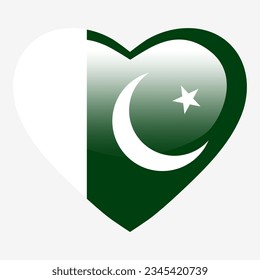 Amo la bandera de Pakistán, botón de lustración del corazón de Pakistán, símbolo de amor de la bandera de Pakistán. Símbolo patriótico paquistaní. 