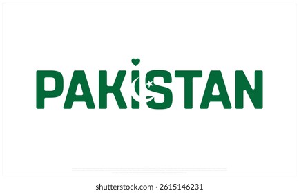 I love PAKISTAN, I love PAKISTAN typographic design with flag typography and heart on white background, Vector design of I love PAKISTAN, PAKISTAN National Day Design
