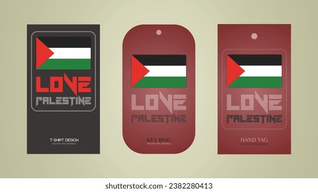 Love Palestine Calligraphy design of TShirt, keyring, hang tag level, etc combo design set. Realistic Vector illustration eps10.
