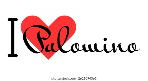 Eu amo Palomino, cidade da Colômbia. Cartas desenhadas à mão com coração vermelho. Letras de ilustração vetorial, design moderno para impressão de camiseta, banner, cartaz, adesivo ou rótulo.