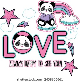 love panda cute rainbow happy