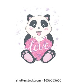 love the panda with the heart on a white background