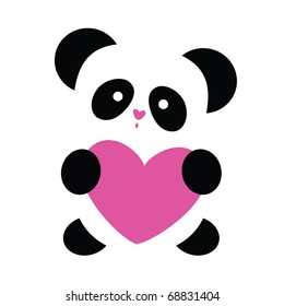 love the panda with the heart on a white background