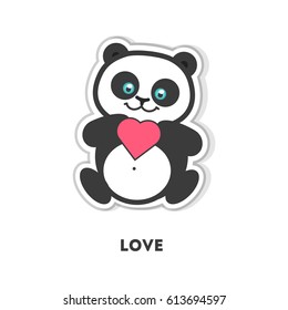 Love from panda. Isolated sticker on white background.