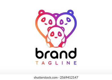 Love Panda Logo Design, Panda Logo, Cuddle cation Logo, Love Family Logo, Caring Affection Gift shop with surprise, kids brand Vector Icon Symbol Silhouette Illustration brand identity social media