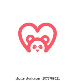 love and panda logo with pink color, cute and adorable logo