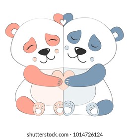Love Panda Vector illustration. Blue and Pink set.