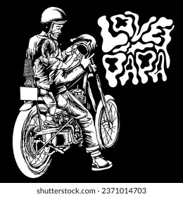 Love Papa chopper custom bike style vintage vector illustration