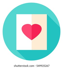 Love Paper Circle Icon. Flat Design Vector Illustration with Long Shadow. Happy Valentine Day Symbol.