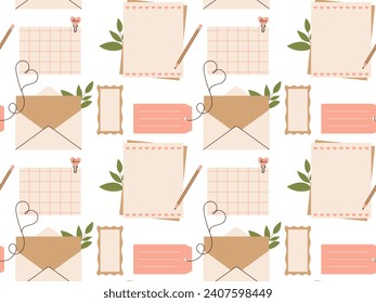 Love Paper letter seamless pattern. Mail Vector illustration for background, textile, fabric, scrapbooking, wrapping paper