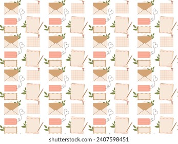 Love Paper letter seamless pattern. Mail Vector illustration for background, textile, fabric, scrapbooking, wrapping paper
